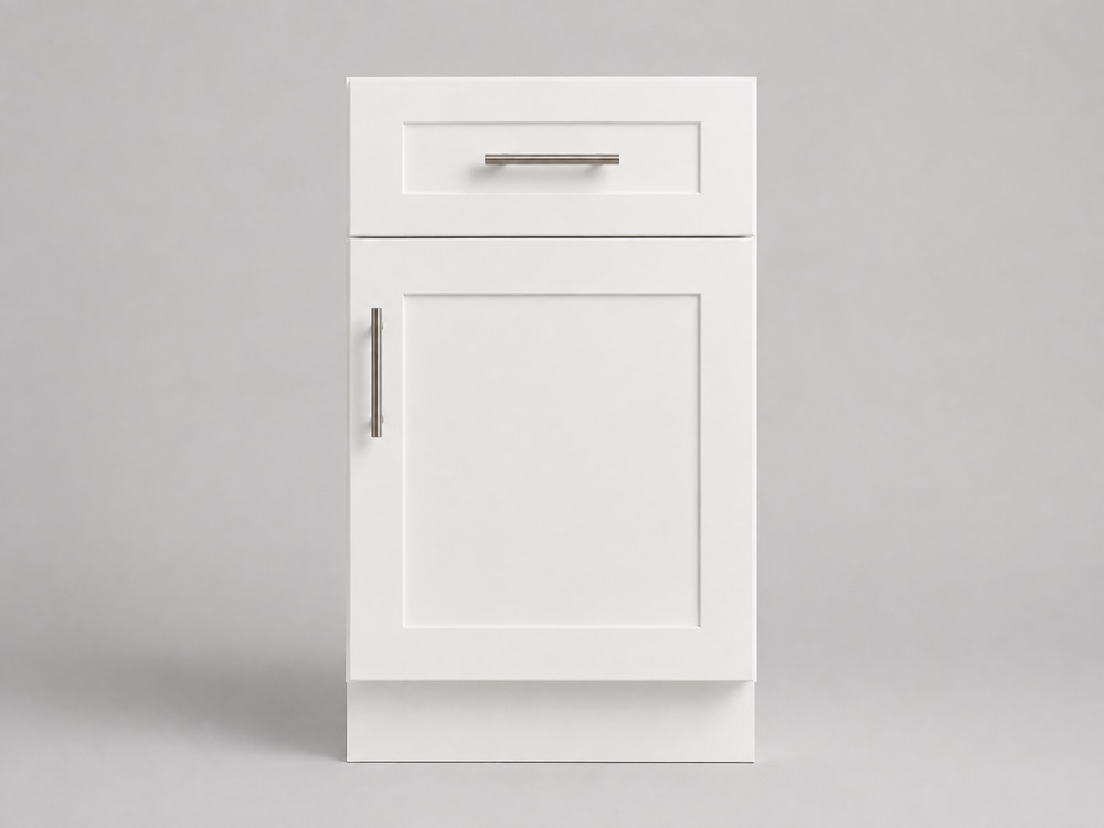 White shaker base cabinet with a top drawer and a panelled door