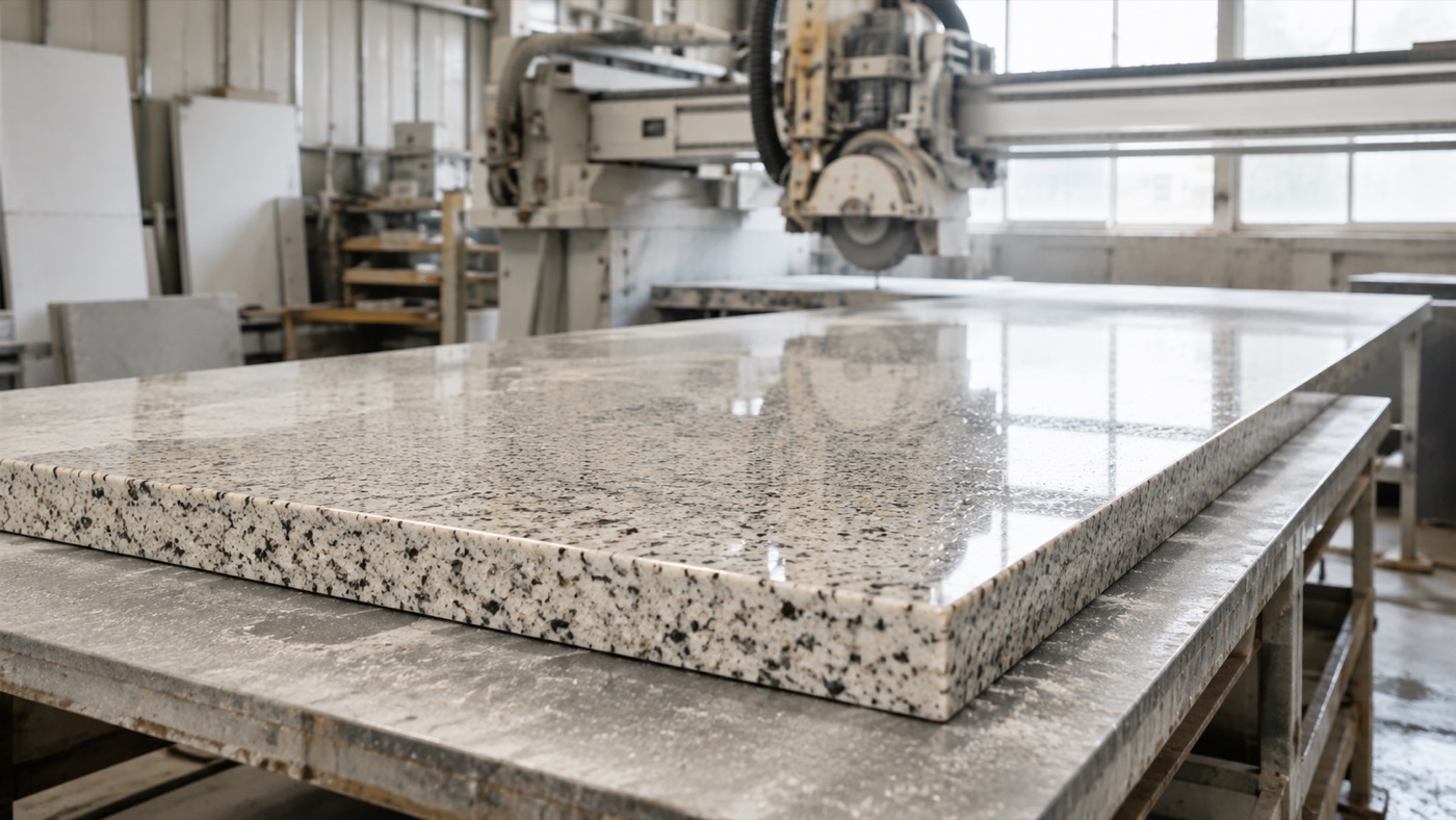 Granite slab being fabricated into a custom kitchen countertop in Napoleon, Ohio